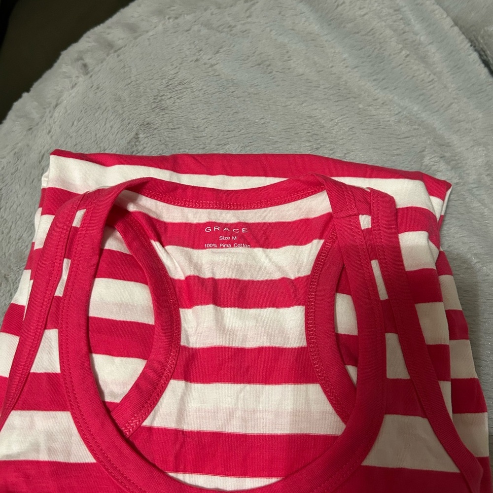 Grace Pink and White Striped Tank Top
